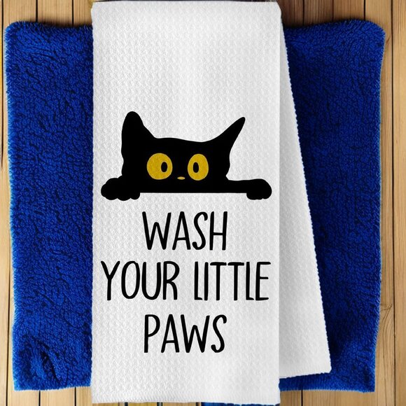 Black Cat Hand Towel Bathroom Decor Halloween Decoration Kitchen Dish Cloth Gift - Picture 3 of 6